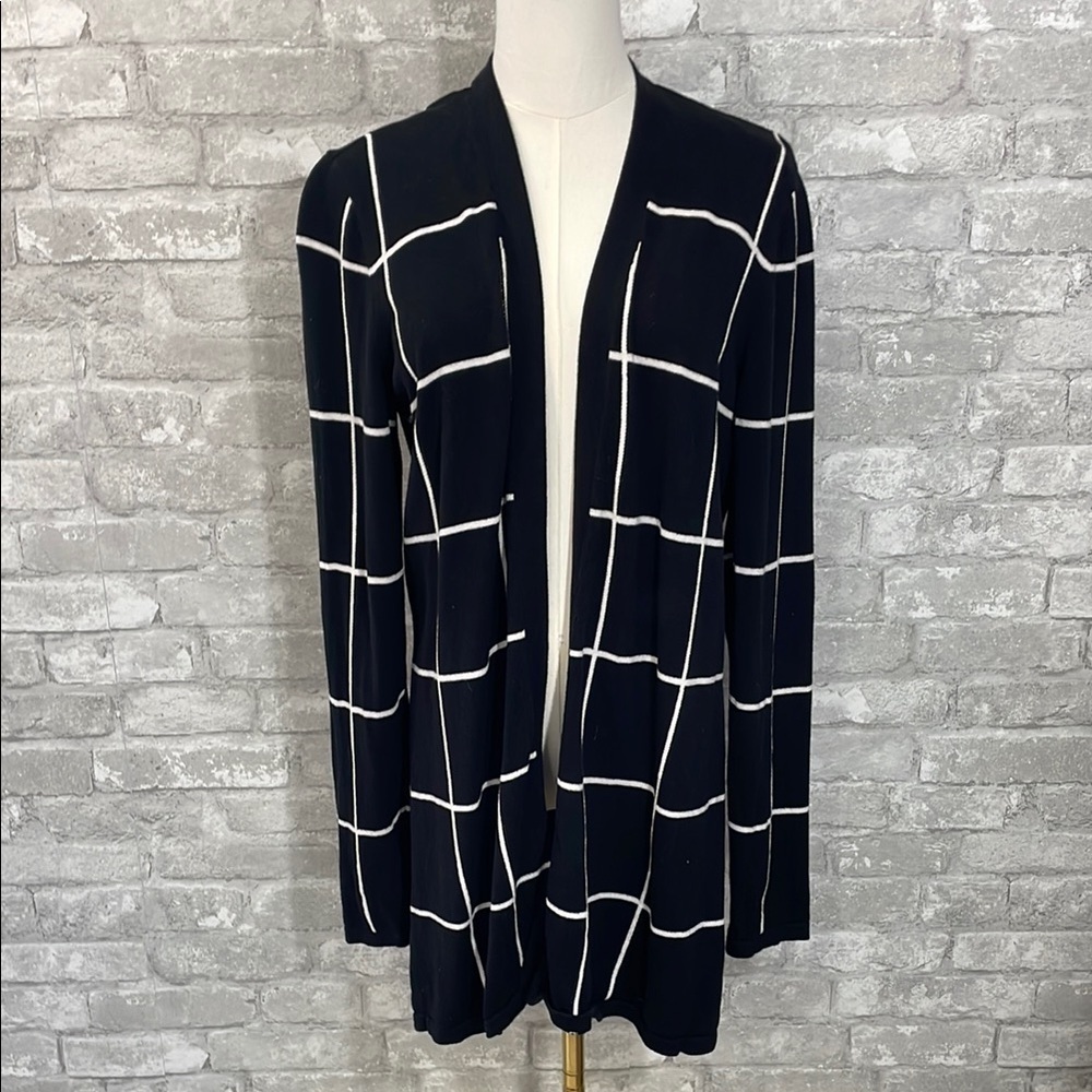 Vince Camuto Black and White Windowpane Cardigan Sweater